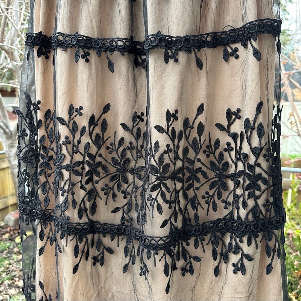 Polagram Black Embroidered Lace Maxi Skirt over Nude Lining - Picture 2 of 9